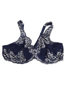 Breezies Full Coverage Navy Blue Lace Bra 46C UltraSoft Adjustable Straps Underw